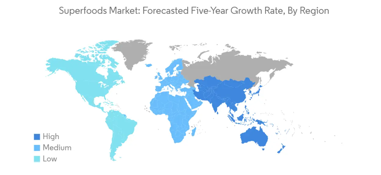 Market Analysis of Superfoods Market: Forecasted Growth Rate by Region