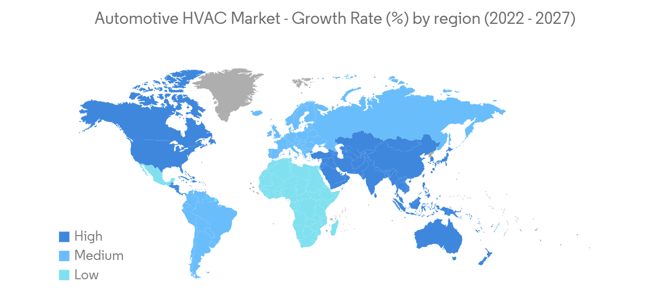 Automotive HVAC Market - Growth Rate (%) by region (2022 - 2027)