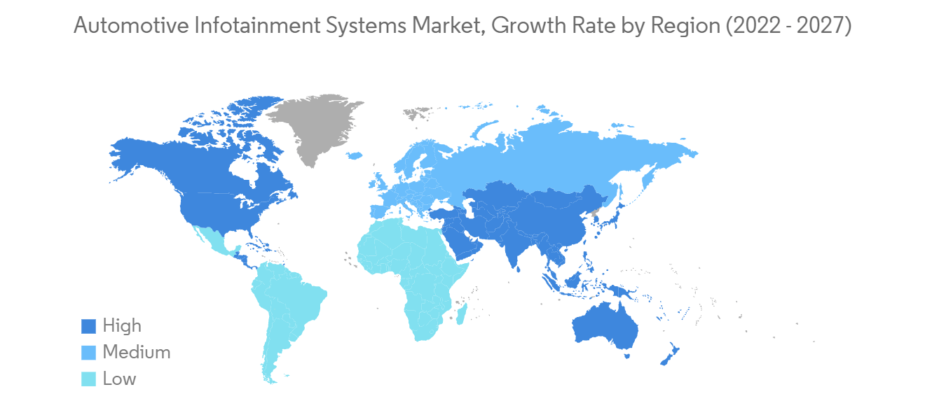 Automotive Infotainment Systems Market, Growth Rate by Region (2022-2027)