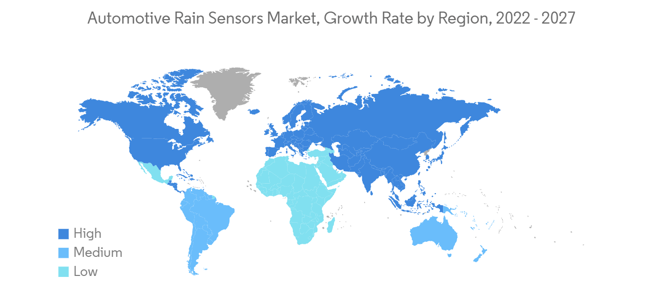 Automotive Rain Sensors Market, Growth Rate by Region, 2022 -2027