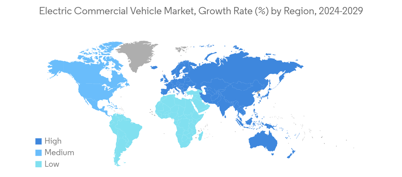 Electric Commercial Vehicle Market, Growth Rate (%) by Region, 2024-2029